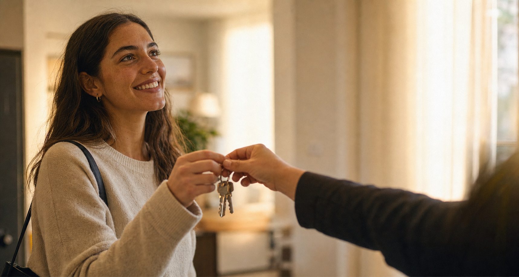 A student receiving the keys to a new off-campus home